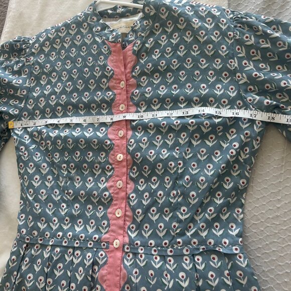 Daydress 100% Cotton Handwoven Blue Floral Button Midi Dress Medium Cottagecore - Picture 15 of 16